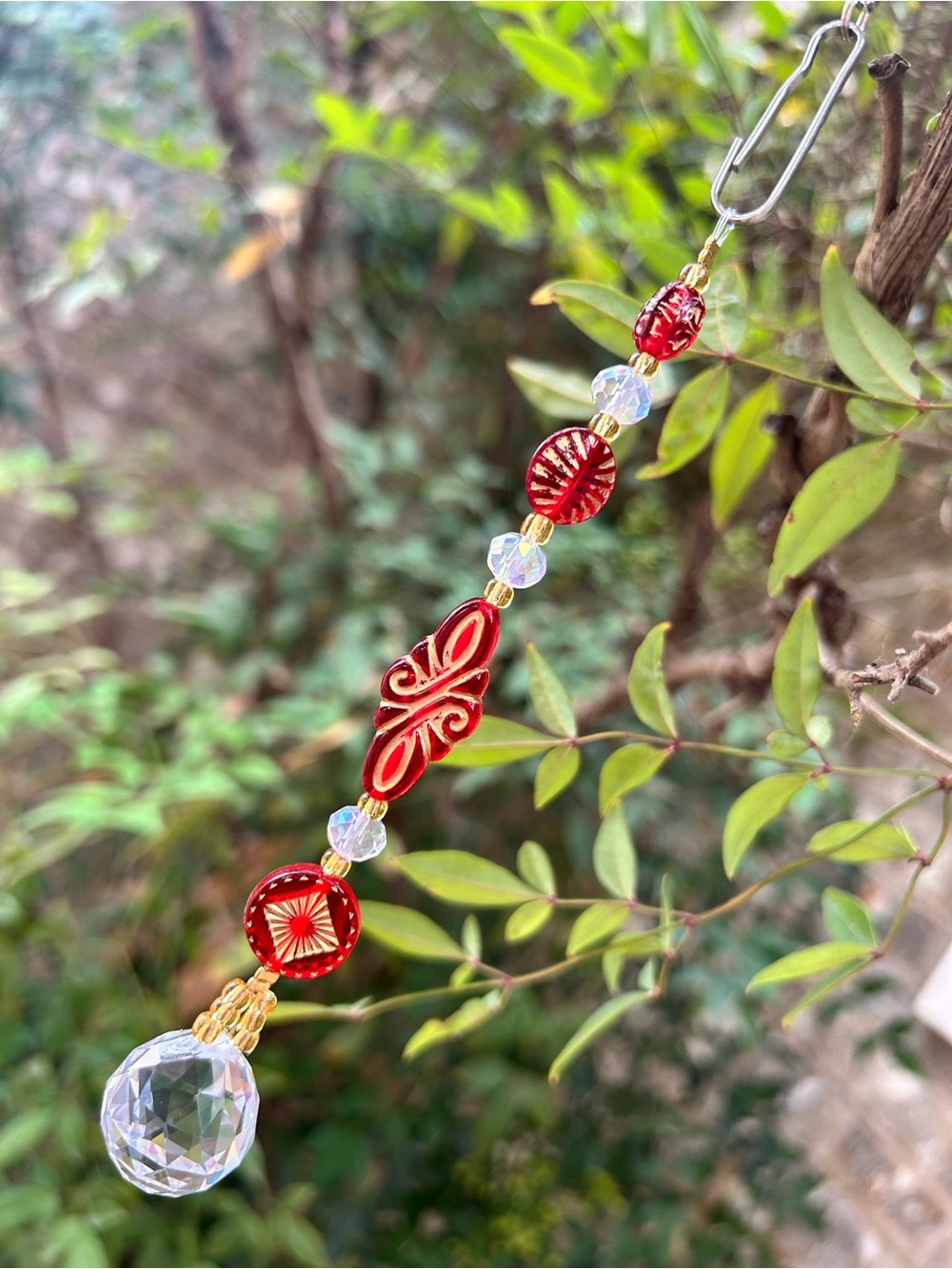 9.5β red + clear prism crystal beaded small suncatcher sun charm decor - Picture 4 of 4